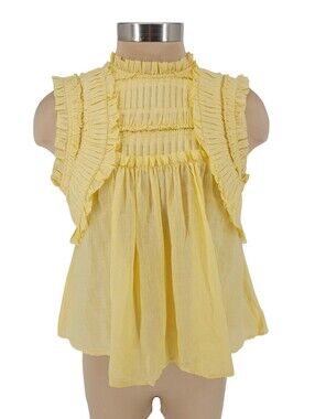 Sea New York Cole Tank Top Yellow Pleated Ruffle Sleeveless Button Shirt Small